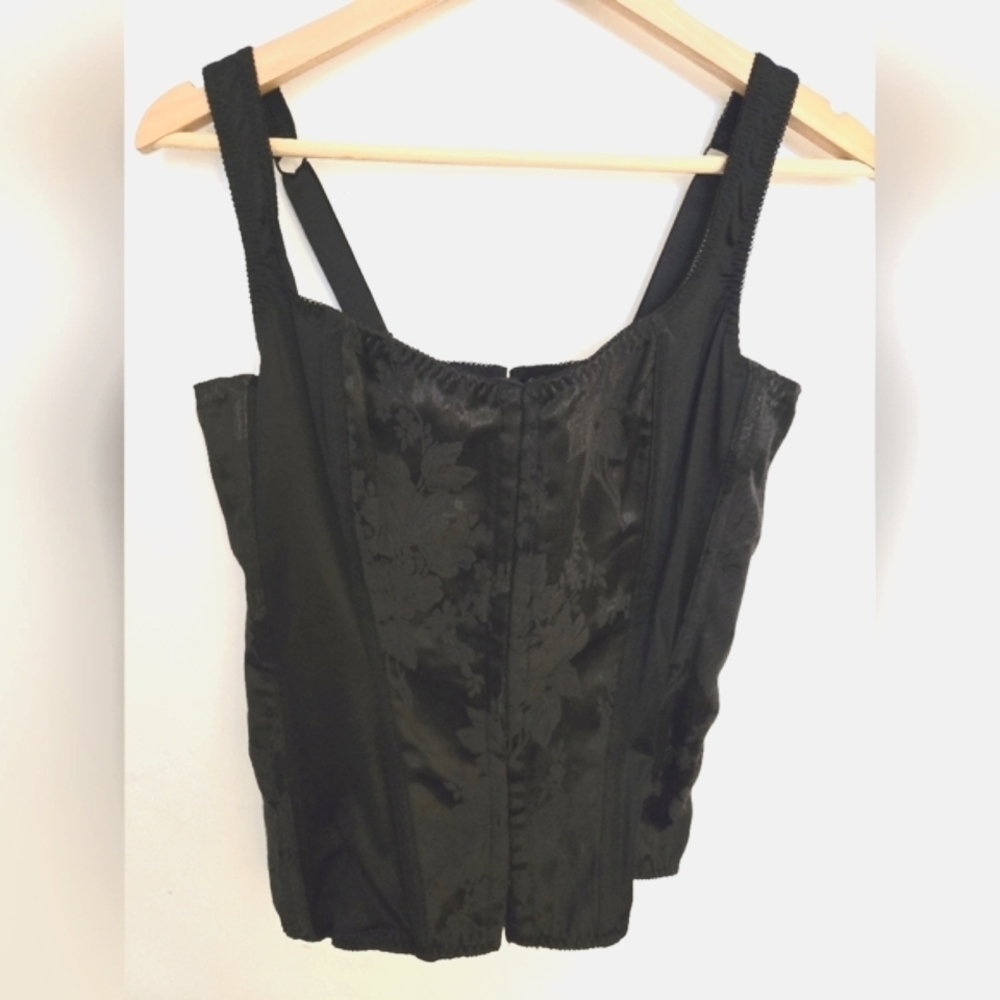 Vinatge black floral tie back corset boudoir french girl modern | size 40